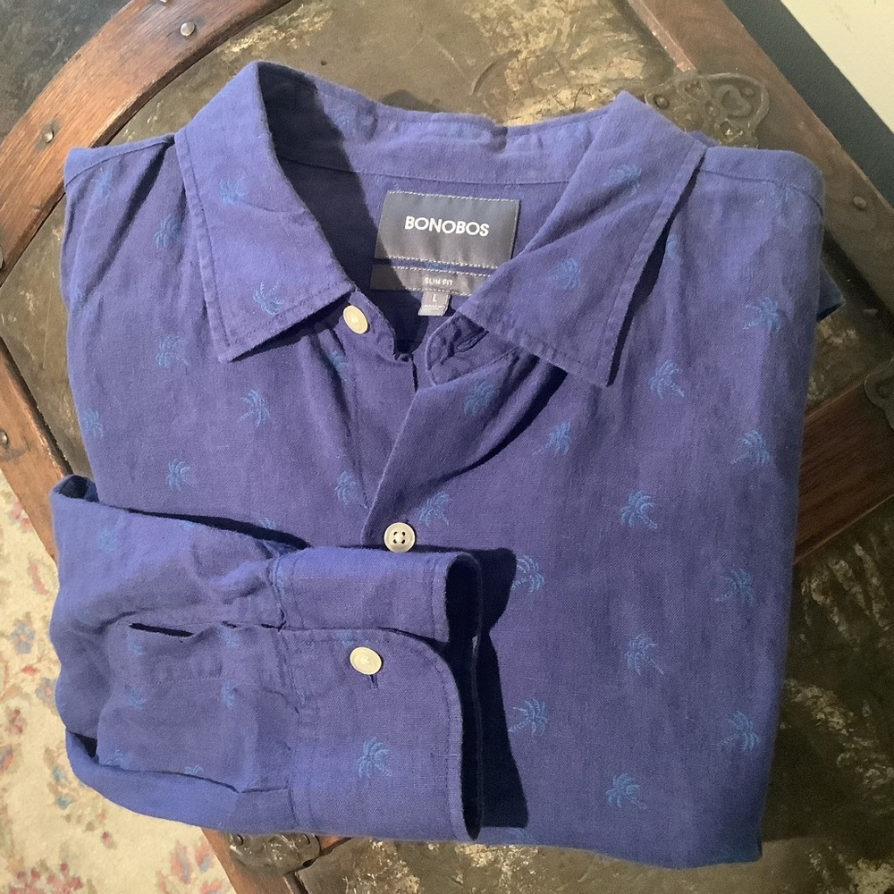 Bonobos Indigo Casual Linen LS Shirt Men’s Sz Large Slim Fit